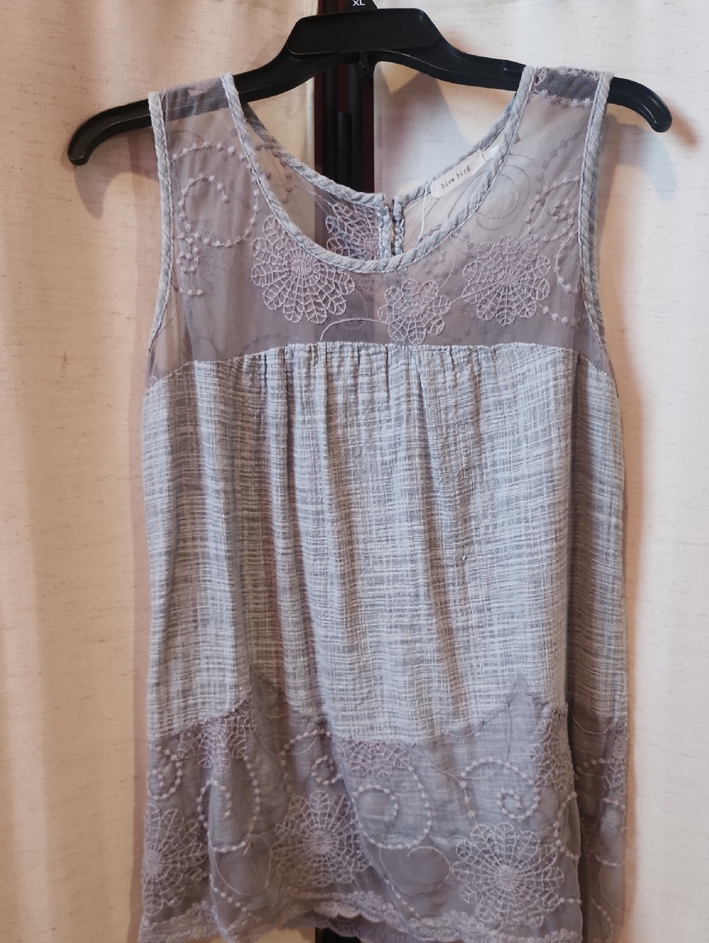 Blue Bird Light Gray Embroidered Sleeveless Tank Top